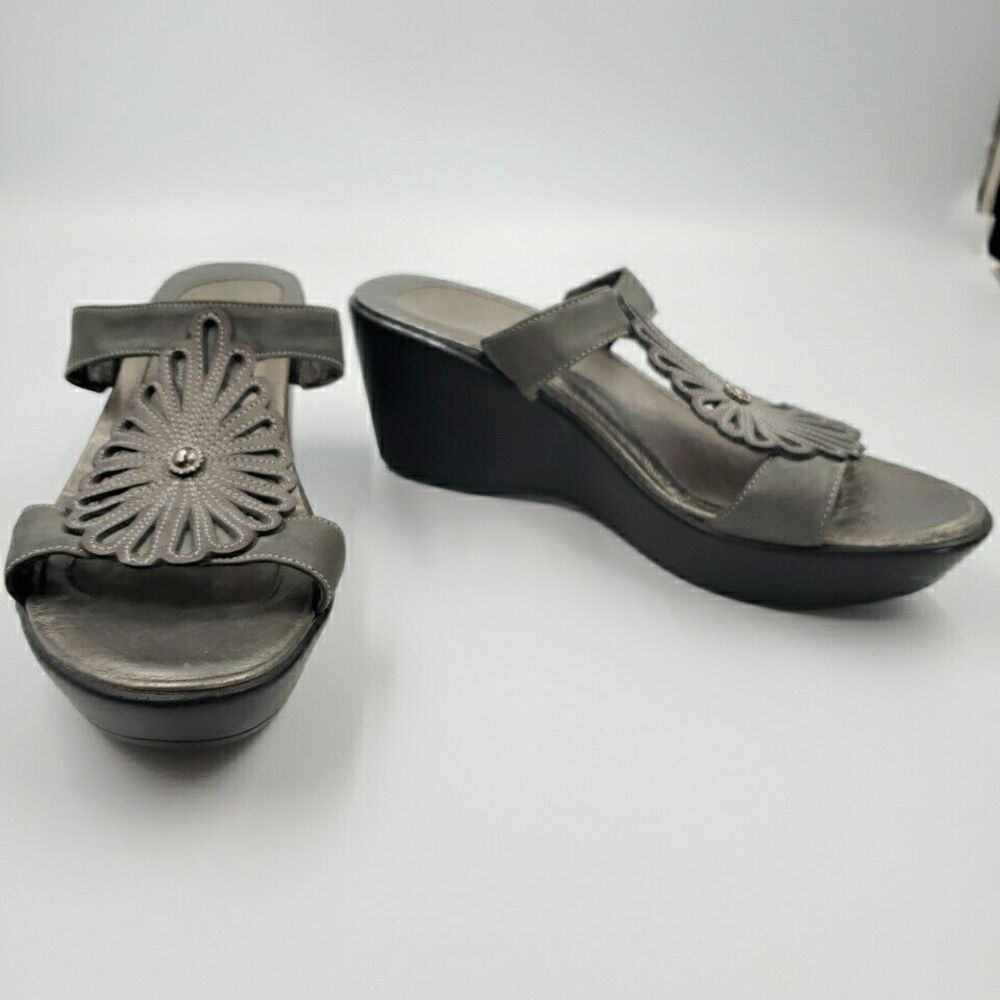 Naot Platform Wedge Sandal Jewel Medallion Gray Leather Dressy Womens Sz 40 US 9